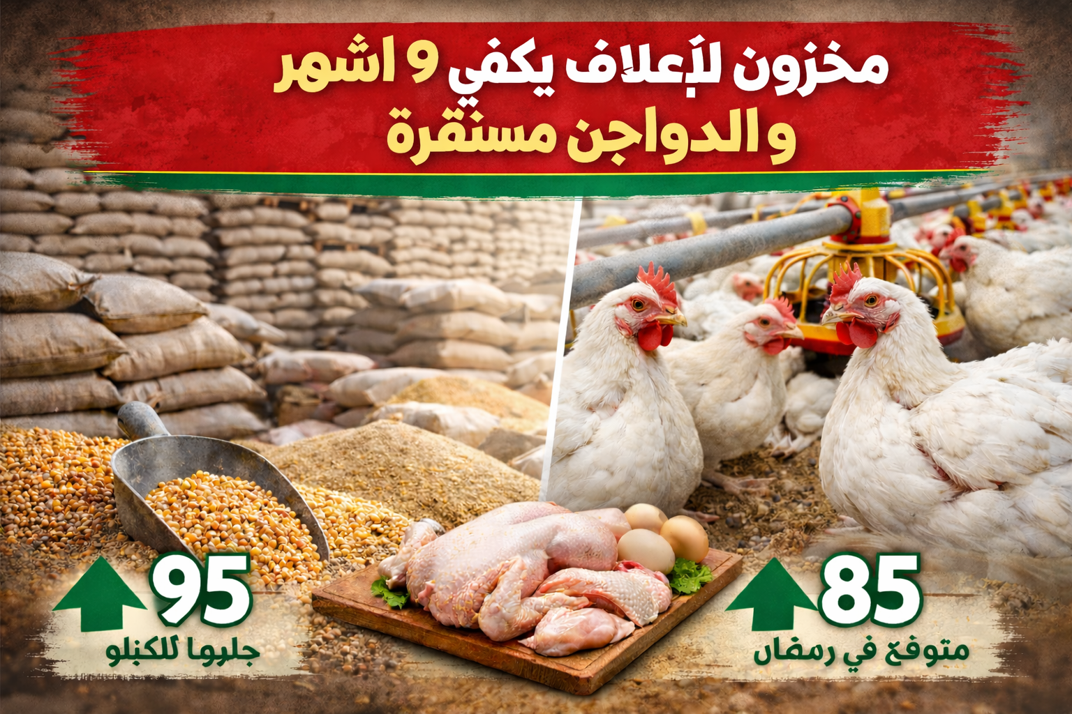 بشرى للمواطنين: استقرار الدواجن ومخزون استراتيجي للأعلاف يكفي 9 أشهر كاملة